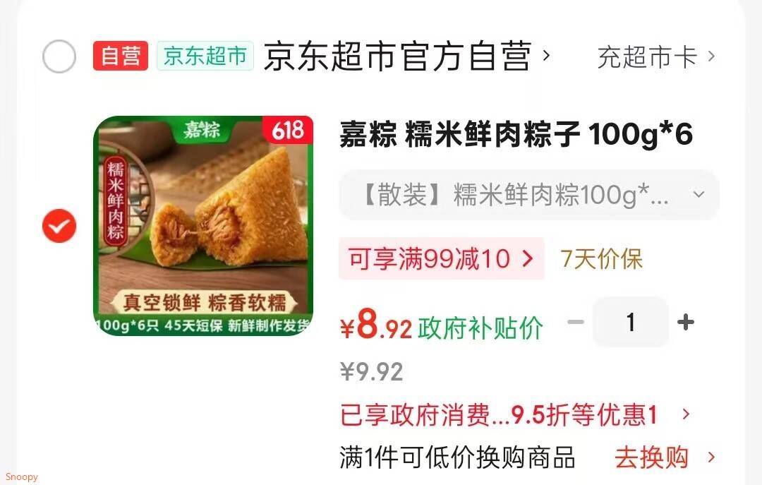 嘉粽 糯米鲜肉粽子 100g*6只 端午送礼咸粽早餐食品嘉兴风味 源头直发