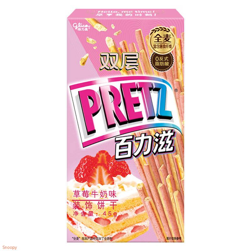 格力高（Glico）零食夹心饼干棒办公室休闲零食 草莓牛奶味45g