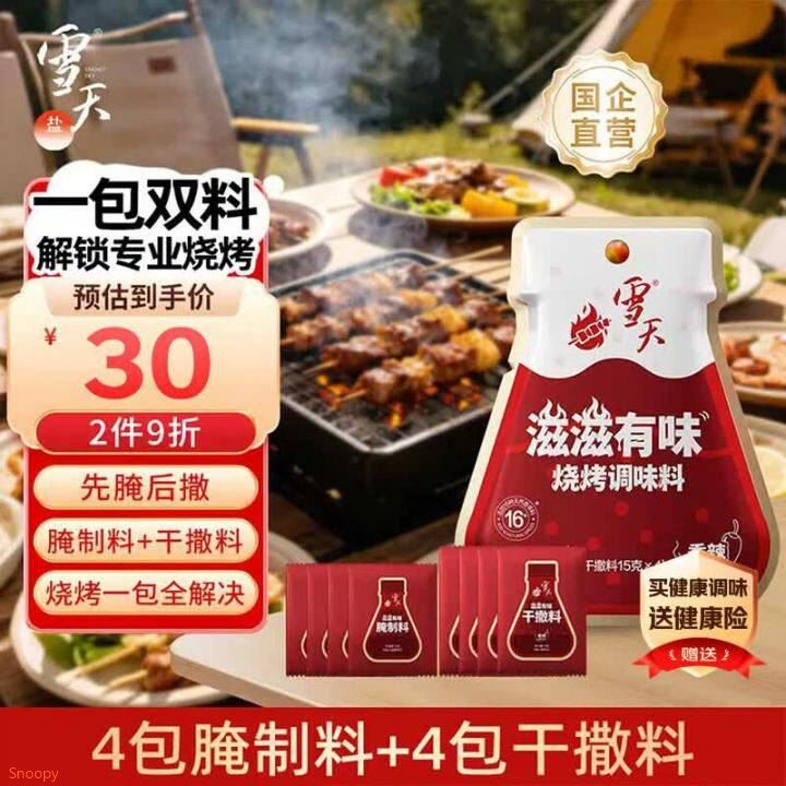 雪天滋滋有味烧烤调味料 香辣味腌制料*4+干撒料*4 100g韩版烤肉蘸料