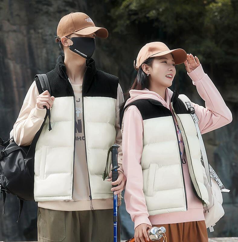 啄木鸟棉马甲男女款冬季拼色立领加厚保暖背心潮流外套棉服情侣装