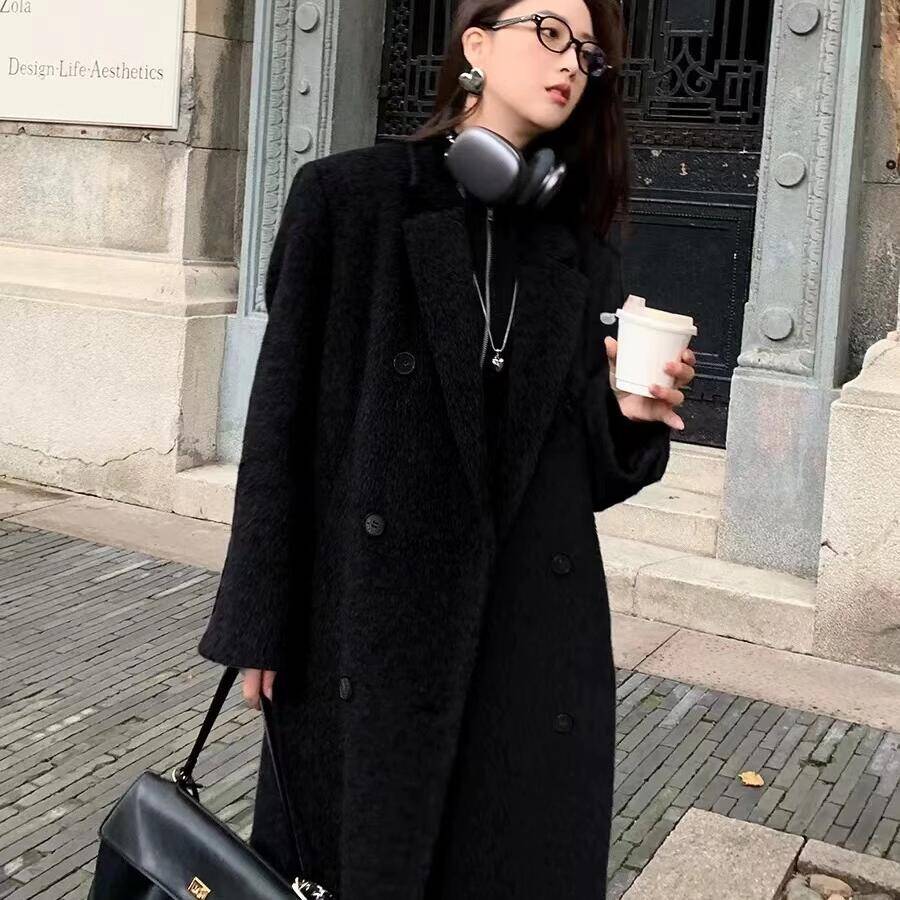 【高档礼盒装】QU 2025秋冬韩系高级感中长款气质羚羊绒加厚大衣