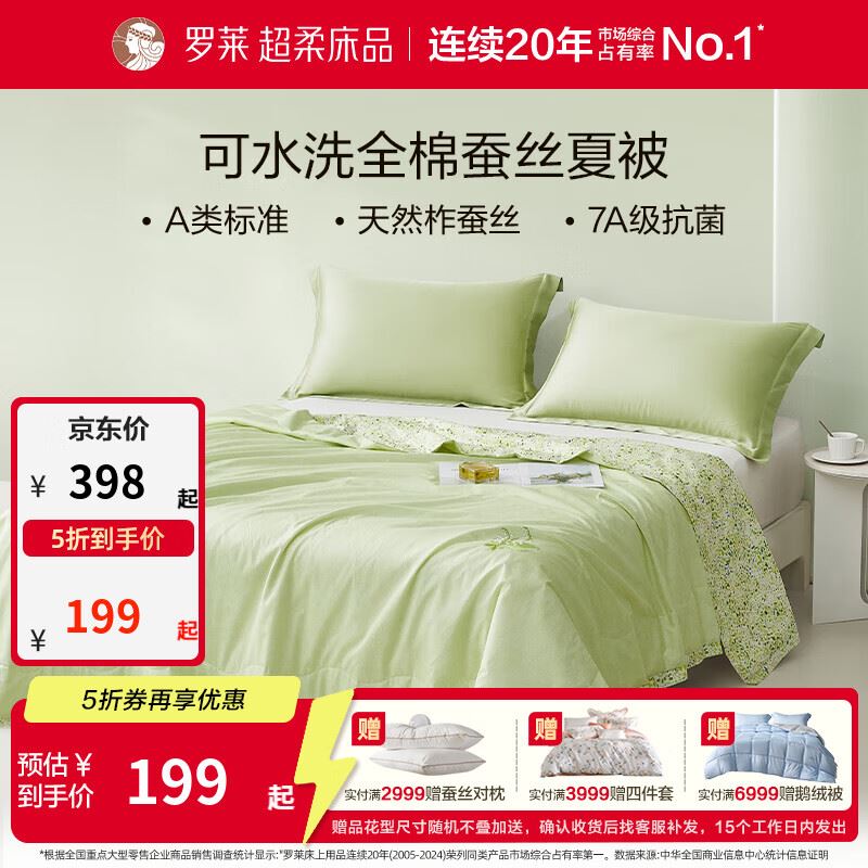 罗莱家纺 夏季A类防螨抗菌可折叠凉席冰丝藤席子空调席 【轻奢A类抗菌防螨LL绣花软席】条席款蓝色 三件套 180cm*200cm