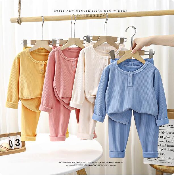 儿童德绒无骨家居服套装女童秋衣秋裤睡衣男宝宝保暖内衣两件套