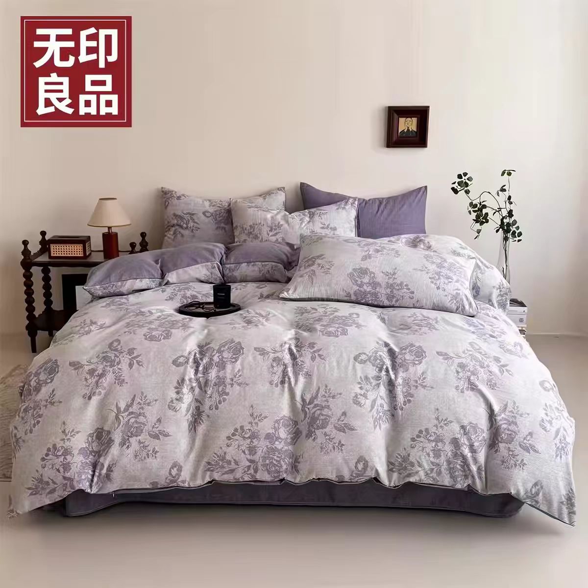 【无印良品】A类加厚高克重原麻复古亚麻四件套印花款床上用品222