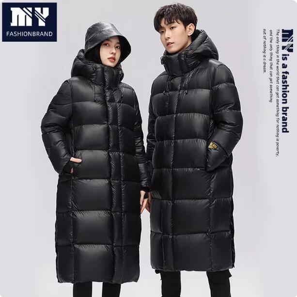 2025新款冬季潮牌情侣过膝长款羽绒服防风抗寒连帽羽绒外套YF