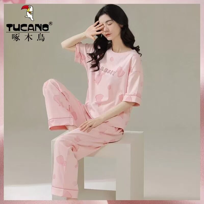 啄木鸟可爱风睡衣女短袖春夏天2026年新款家居服套装可外穿高级感