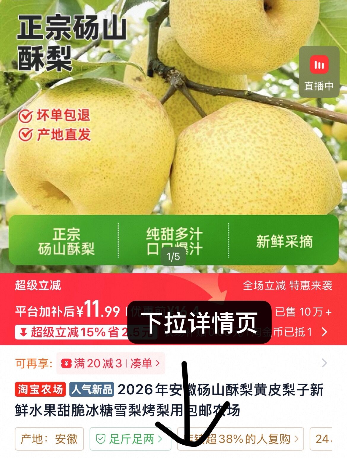 2026年新梨砀山酥梨黄皮梨子新鲜
