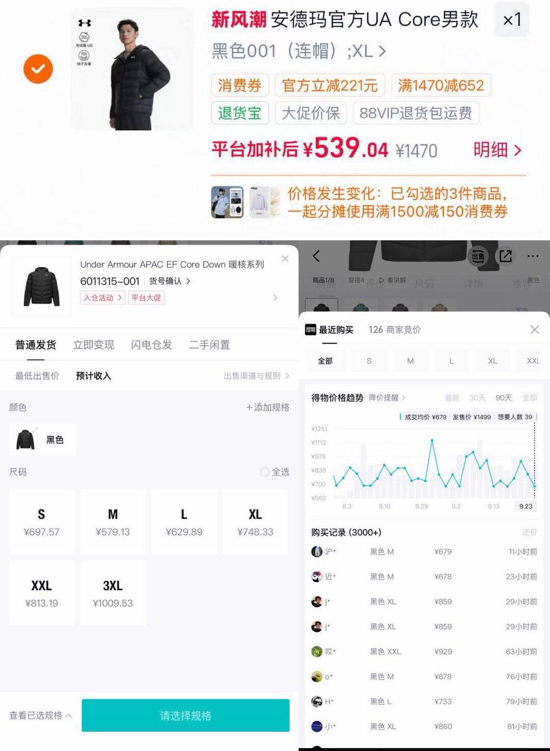 安德玛官方UA Core男款轻盈保暖立领连帽运动户外面包羽绒服外套