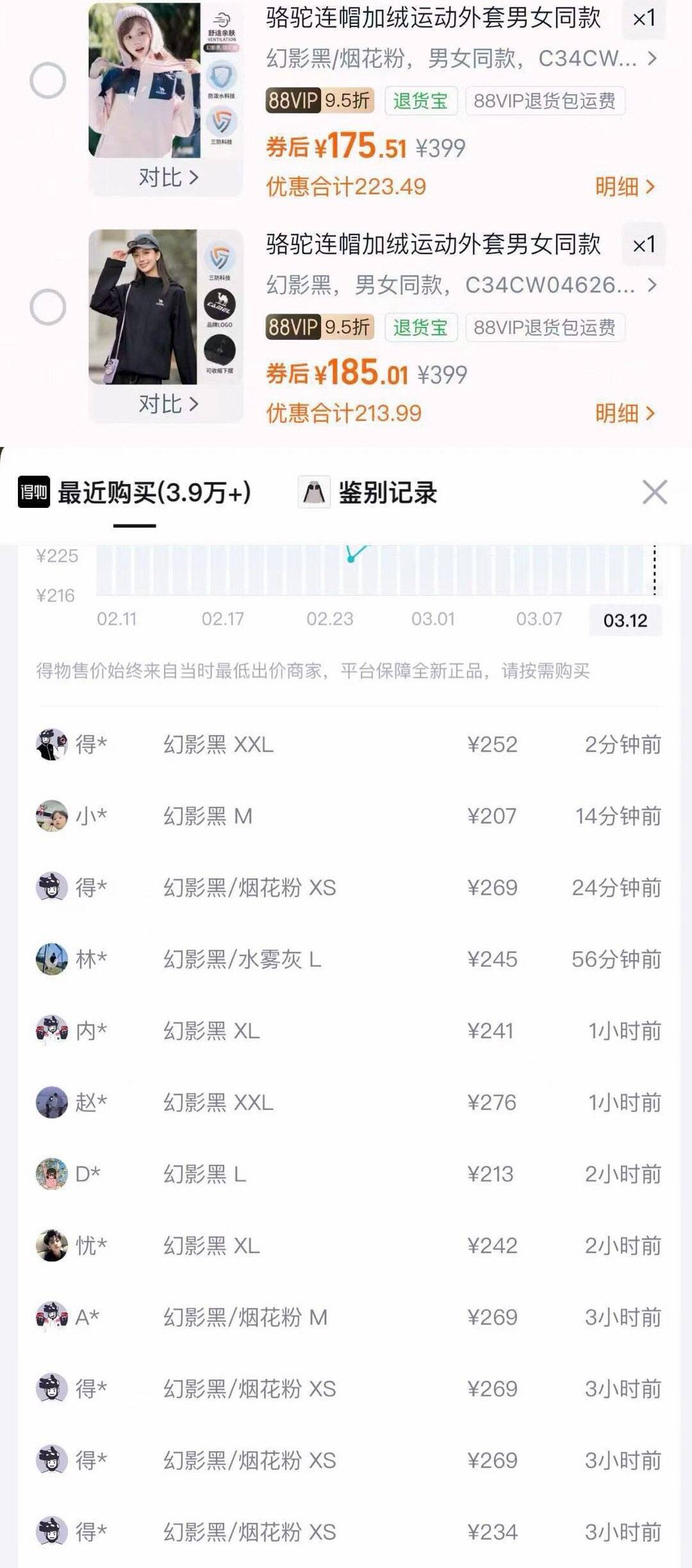 骆驼连帽加绒运动外套男女同款