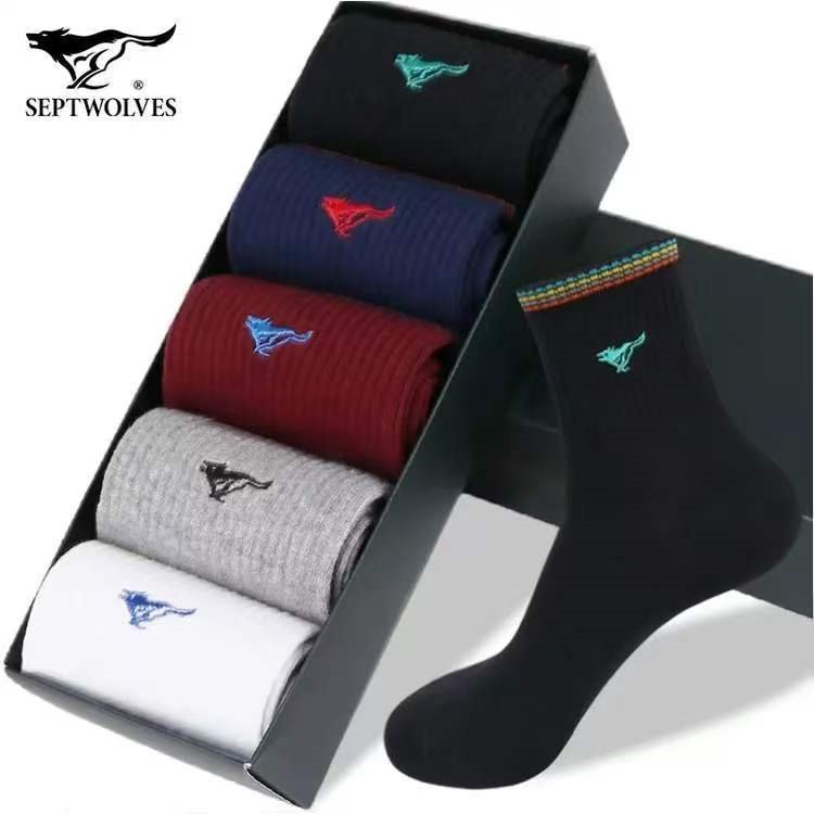 七匹狼袜子男纯棉秋冬季休闲长袜吸汗透气商务袜时尚运动风棉袜 纯棉偏厚款运动男袜 混色 5双