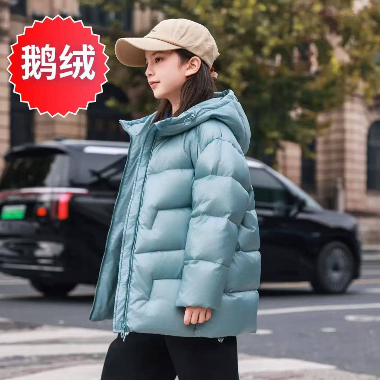 ABC KAIA正品白鹅绒儿童羽绒服男童女童加厚中大童2025新款连帽保暖外套潮 蓝色（女童） 160 建议90-150斤