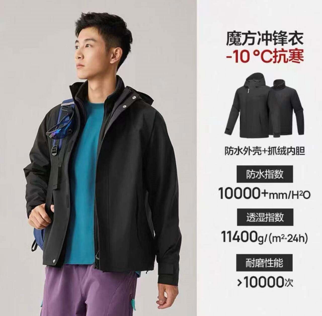 斯凯奇2025秋冬季中性款三合一专业防水透气耐磨运动休闲冲锋衣