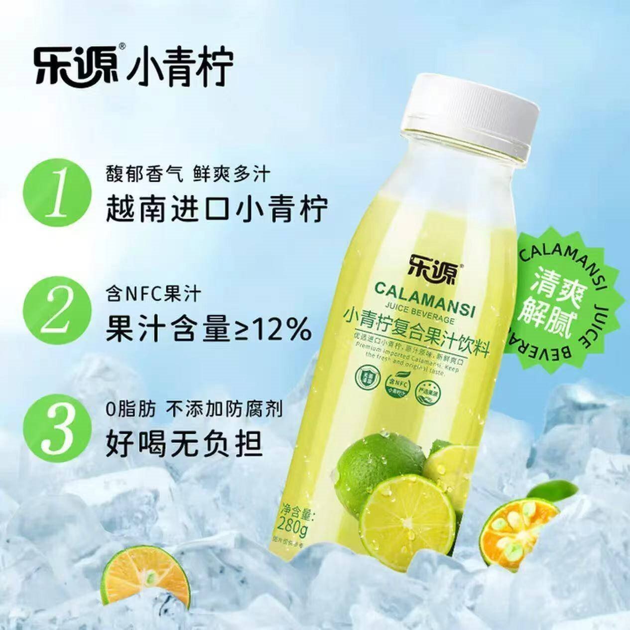 乐源小青柠汁果汁饮料280g含VC聚餐饮品 小青柠汁280g*8瓶