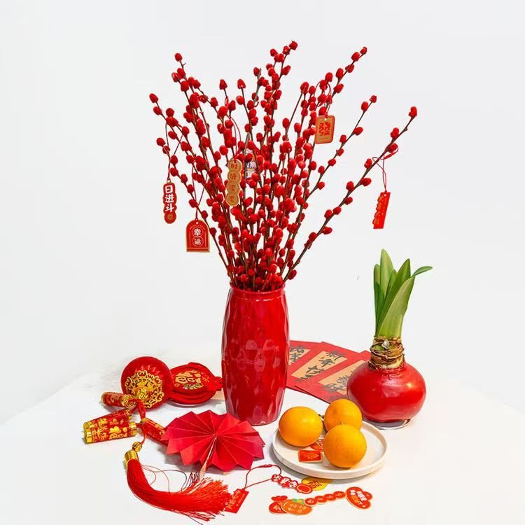 钟爱年宵花银柳鲜花冬日红色花礼年货节必备礼物 昆明基地鲜花直发 20枝银柳60cm+挂卡