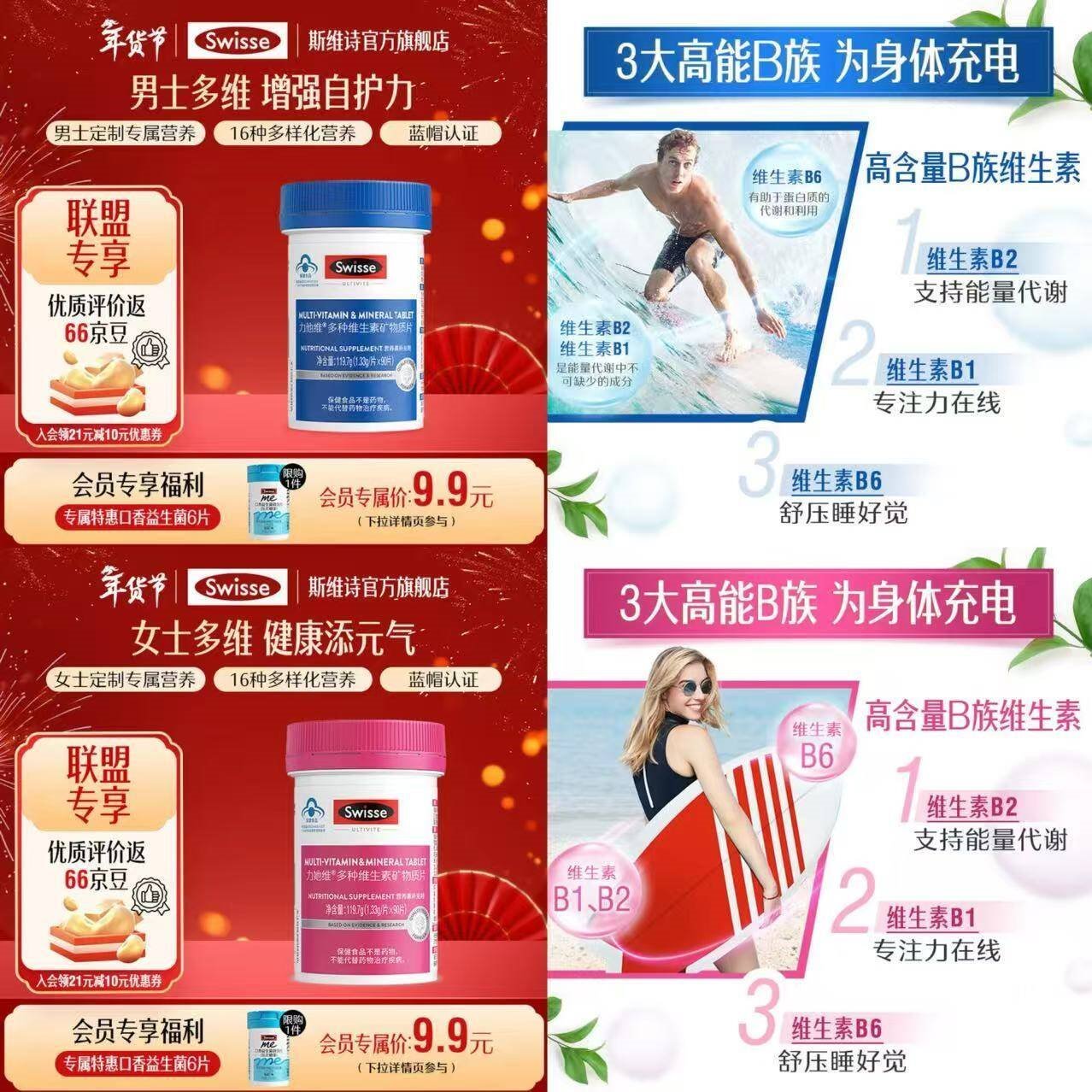 Swisse斯维诗 多种维生素矿物质片 蓝帽认证「联盟专享」 【女士复合维生素】1.33g/片*90片*1瓶