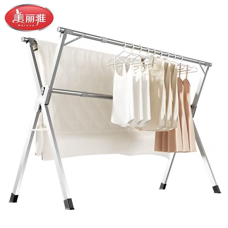 美丽雅三杆折叠不锈钢晾衣架