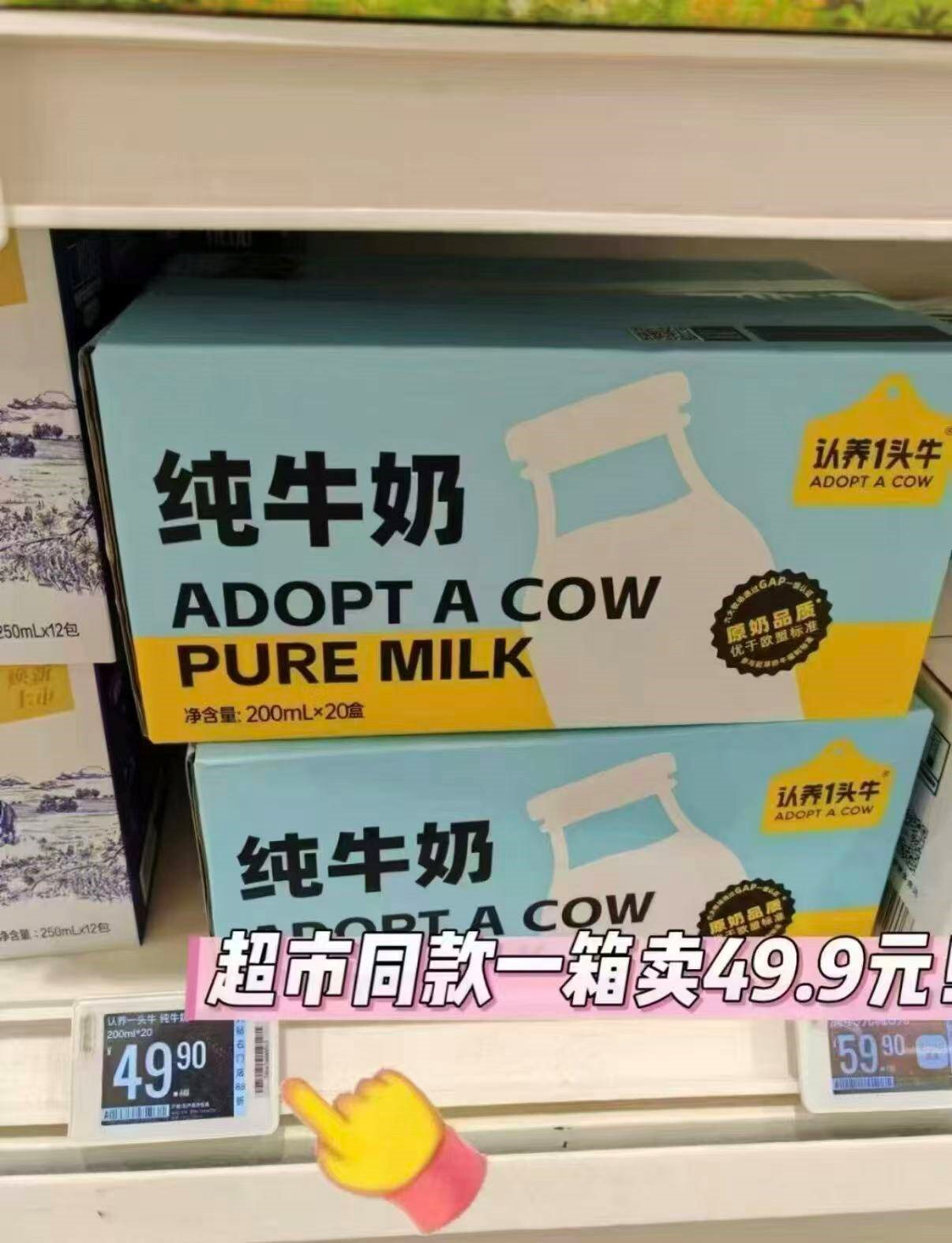 认养一头牛全脂纯牛奶200ml*20盒  早餐代餐学生家庭冲饮  ZY 60内天产 1箱